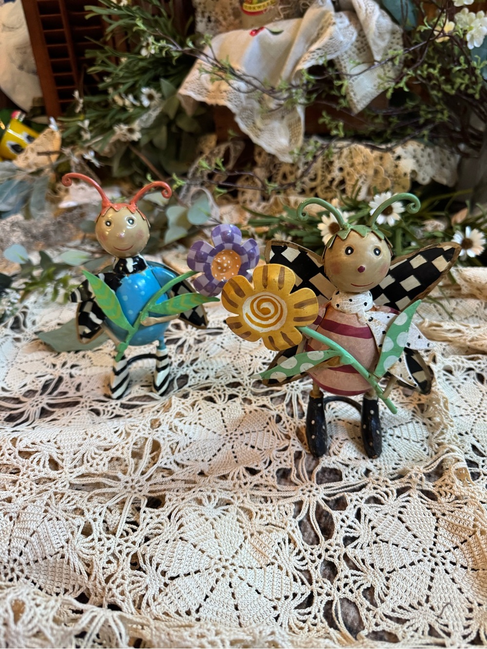 MacKenzie-Childs Blue and Yellow Whimsical Bee Garden Decor - Picture 2 of 8